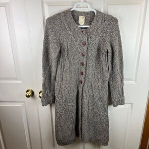 Far From Away Close Duster Cardigan Sweater Brown White Wool Blend